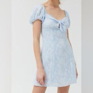 Urban Outfitters Tie-Front Blue Puff Sleeve Dress
